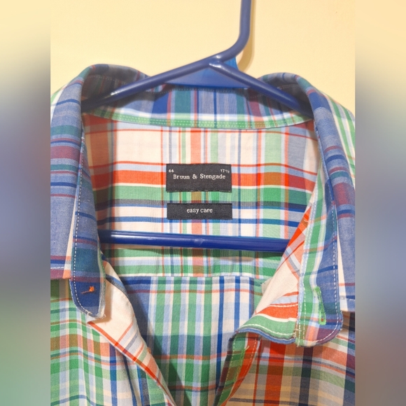 Bruun & Stengade size 44 men's easy care cotton colorful plaid shortsleeve shirt - Picture 2 of 6